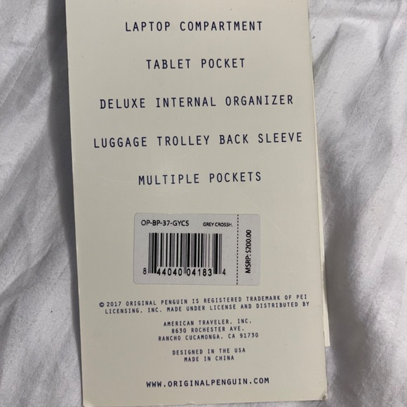 ORIGINAL PENGUIN Backpack, Grey Crosshatch, 19" Odell Collection - Picture 8 of 11